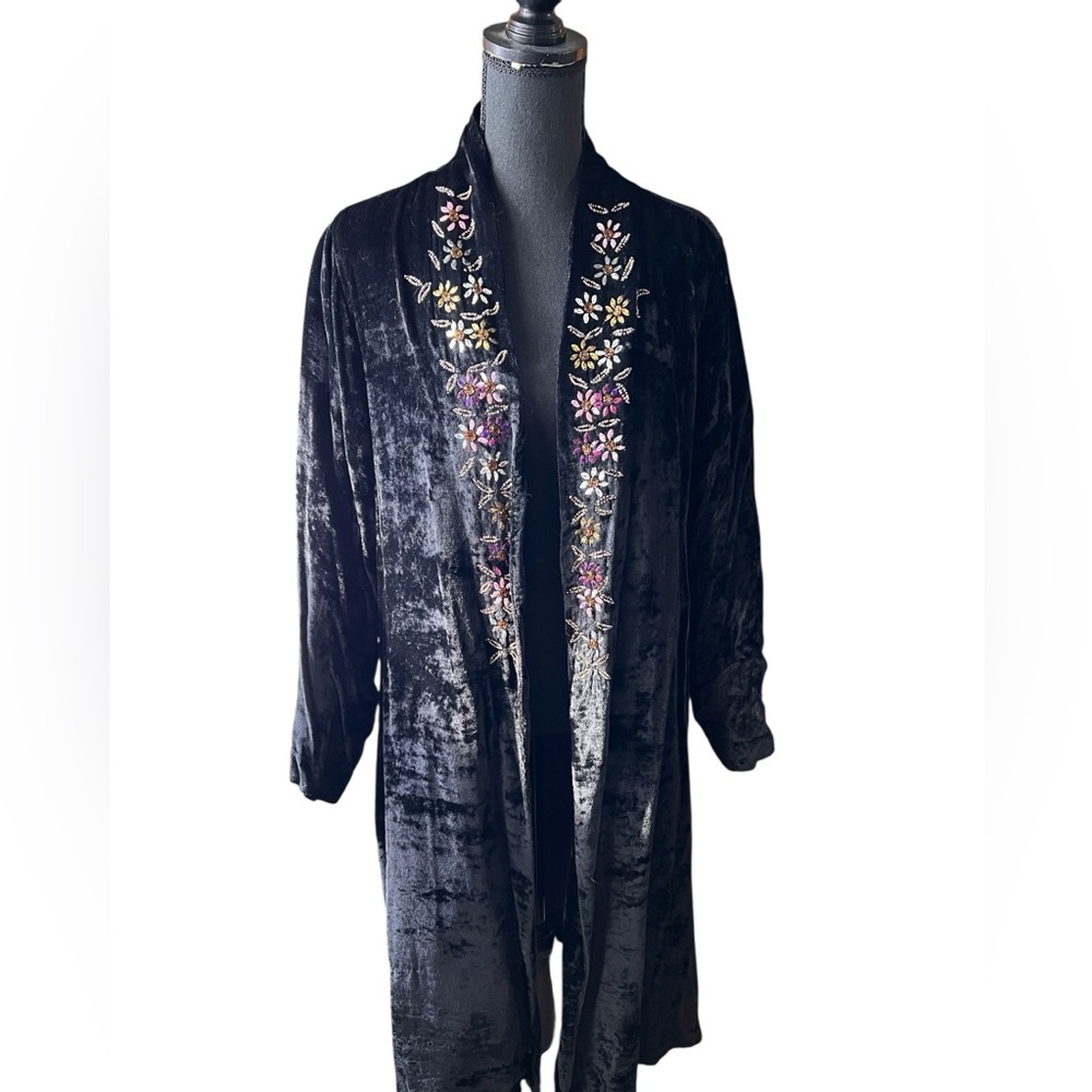 April Cornell Velvet Bead-Embroidered Open-Front Coat - Picture 5 of 6